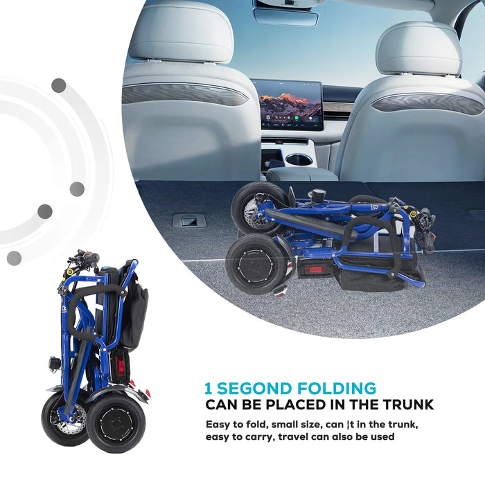 Culver Mobility - COUGAR Folding Electric Mobility Scooter 3 Wheel Lightweight Portable Power Travel Scooters