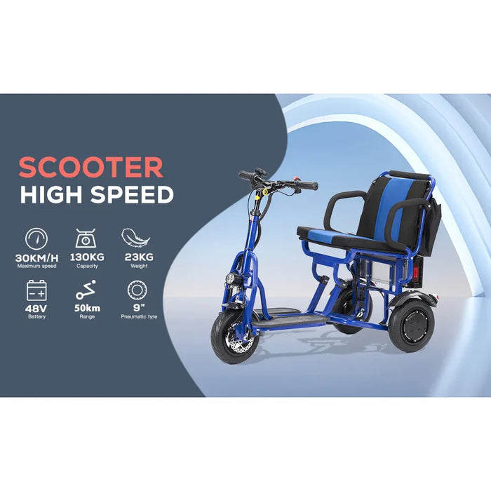 Culver Mobility - COUGAR Folding Electric Mobility Scooter 3 Wheel Lightweight Portable Power Travel Scooters