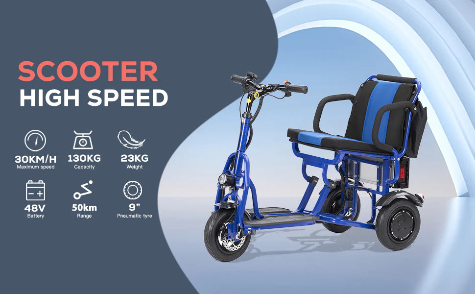 Culver Mobility - COUGAR Folding Electric Mobility Scooter 3 Wheel Lightweight Portable Power Travel Scooters