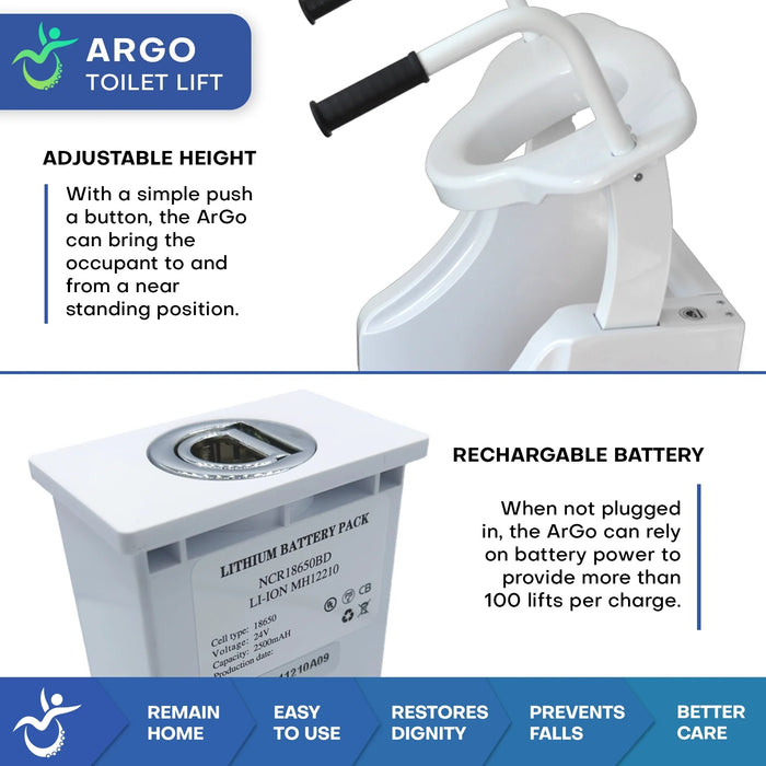 Mobile PatientLift - ArGo Electric Toilet Seat Lift – Safe, Whisper-Quiet Bathroom Support with Adjustable Height, Universal Fit, and Independence - Boosting Features