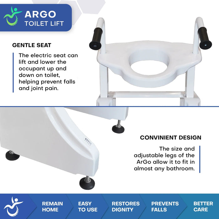 Mobile PatientLift - ArGo Electric Toilet Seat Lift – Safe, Whisper-Quiet Bathroom Support with Adjustable Height, Universal Fit, and Independence - Boosting Features