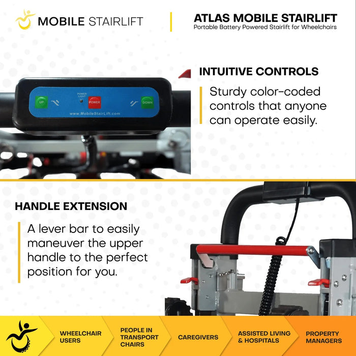 Mobile StairLift - Atlas Portable Wheelchair Stairlift Compatible with Manual Wheelchairs, 440 lb Capacity, and Lightweight Design