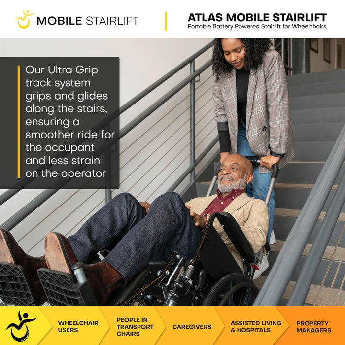 Mobile StairLift - Atlas Portable Wheelchair Stairlift Compatible with Manual Wheelchairs, 440 lb Capacity, and Lightweight Design