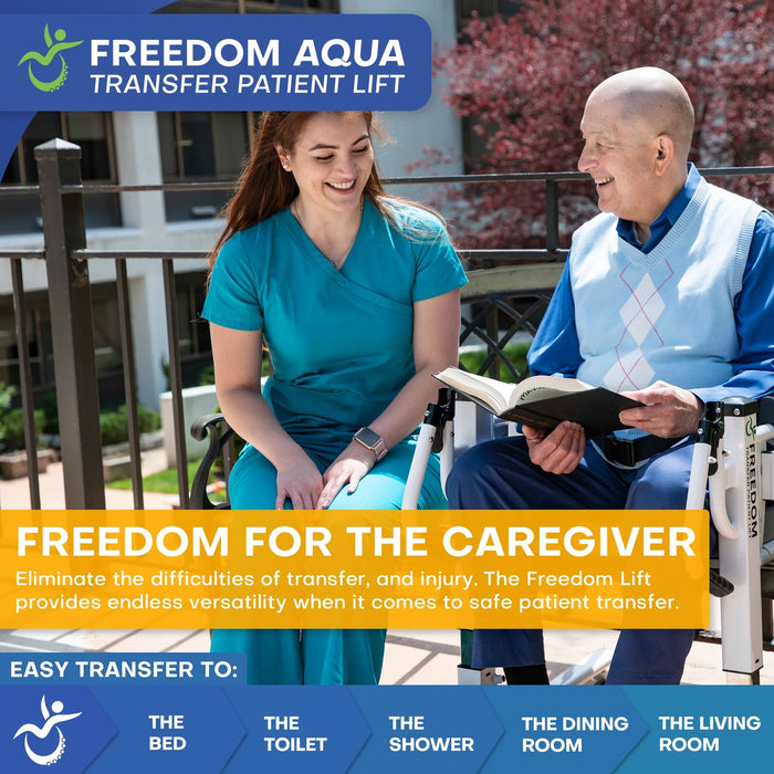 Mobile PatientLift - Freedom Aqua Waterproof Transfer Patient Lift – Lightweight, Adjustable Height, Portable, and Sling Free Electric Patient Lift