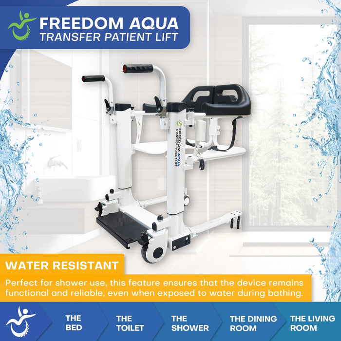 Mobile PatientLift - Freedom Aqua Waterproof Transfer Patient Lift – Lightweight, Adjustable Height, Portable, and Sling Free Electric Patient Lift