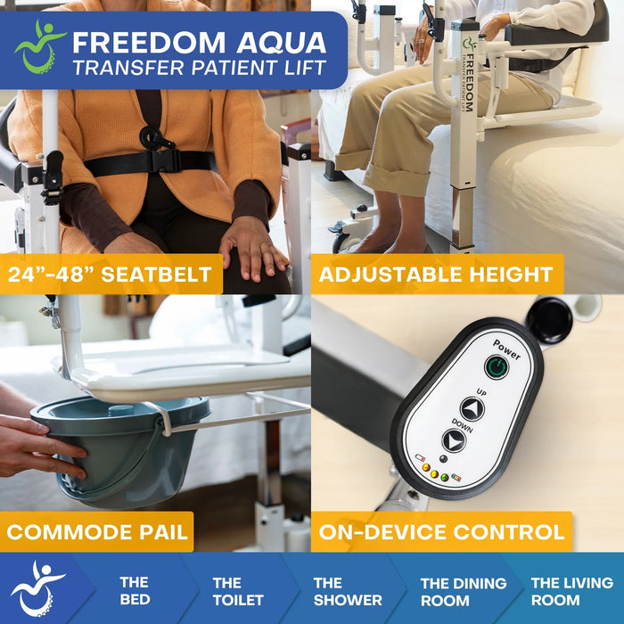 Mobile PatientLift - Freedom Aqua Waterproof Transfer Patient Lift – Lightweight, Adjustable Height, Portable, and Sling Free Electric Patient Lift