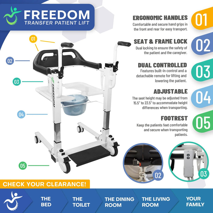 Mobile PatientLift - Freedom Transfer Patient Lift – Lightweight, Adjustable Height, Portable, and Sling Free Electric Patient Lift