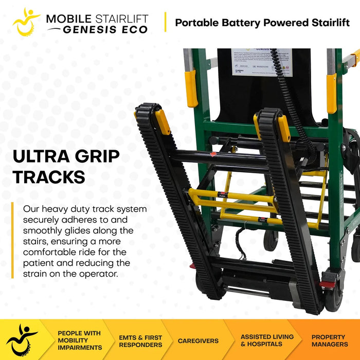 Mobile StairLift - Genesis Eco Mobile Stairlift FDA Approved Portable Stair Chair with 250 lb Capacity and Anti-Slip Rubber Tracks