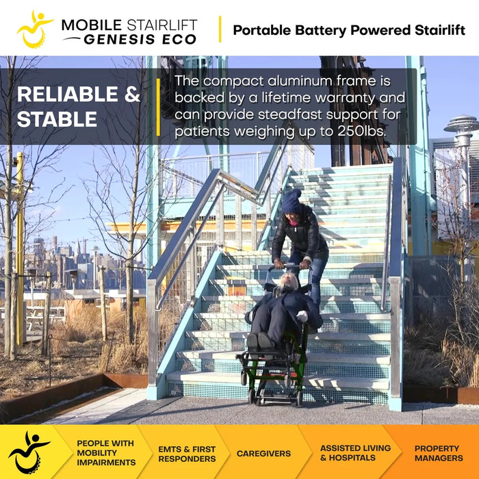 Mobile StairLift - Genesis Eco Mobile Stairlift FDA Approved Portable Stair Chair with 250 lb Capacity and Anti-Slip Rubber Tracks