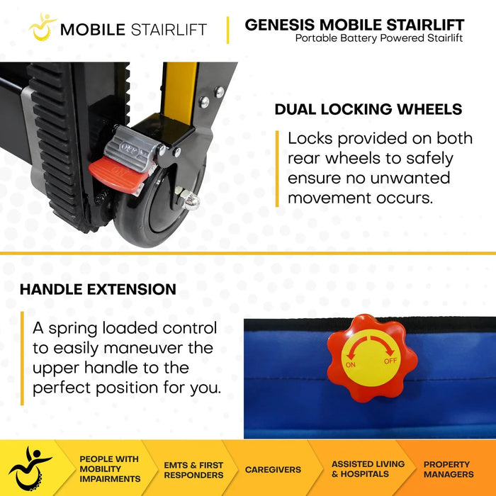 Mobile StairLift - Genesis Mobile Stairlift FDA Approved Portable Stair Chair with 400 lb Capacity and Anti-Slip Ultra Grip Tracks