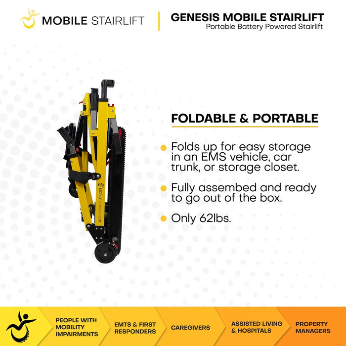 Mobile StairLift - Genesis Mobile Stairlift FDA Approved Portable Stair Chair with 400 lb Capacity and Anti-Slip Ultra Grip Tracks