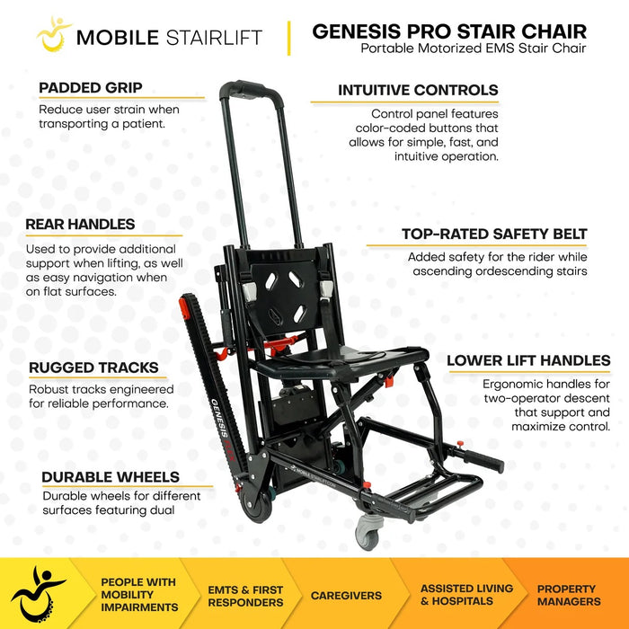 Mobile StairLift  - Genesis Mobile Stairlift FDA Approved Portable Stair Chair with 400 lb Capacity and Anti-Slip Ultra Grip Tracks