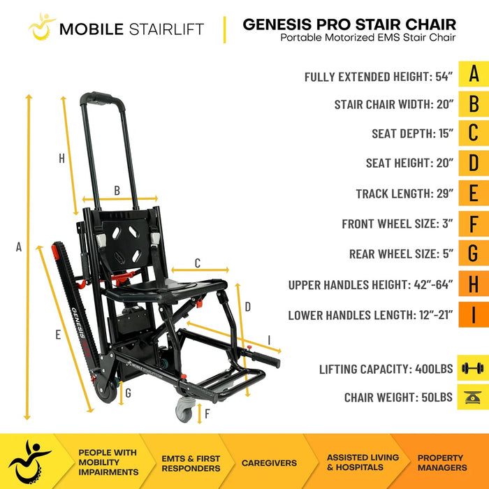 Mobile StairLift  - Genesis Mobile Stairlift FDA Approved Portable Stair Chair with 400 lb Capacity and Anti-Slip Ultra Grip Tracks