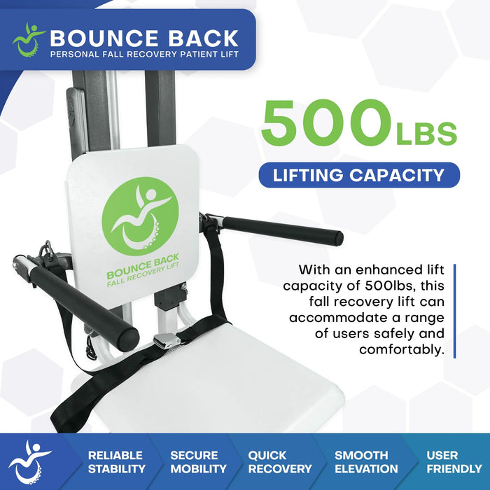 Mobile PatientLift - Bounce Back Fall Recovery Lift – Portable, Battery-Powered Patient Lift with Magnetic Remote, High Weight Capacity, and Sloped Seat for Safe Fall Recovery