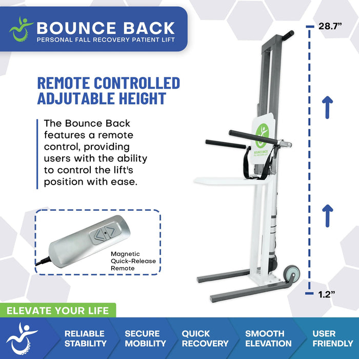 Mobile PatientLift - Bounce Back Fall Recovery Lift – Portable, Battery-Powered Patient Lift with Magnetic Remote, High Weight Capacity, and Sloped Seat for Safe Fall Recovery