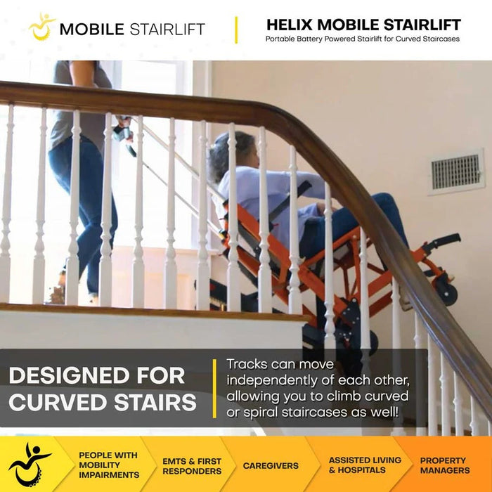 Mobile StairLift - Helix Mobile Stairlift, Portable Stair Chair for Curved Staircases, 400 lb Capacity, 120 Flights per Charge