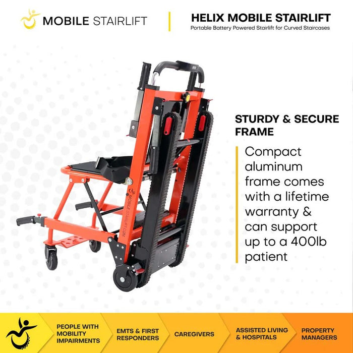 Mobile StairLift - Helix Mobile Stairlift, Portable Stair Chair for Curved Staircases, 400 lb Capacity, 120 Flights per Charge