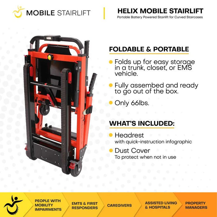 Mobile StairLift - Helix Mobile Stairlift, Portable Stair Chair for Curved Staircases, 400 lb Capacity, 120 Flights per Charge