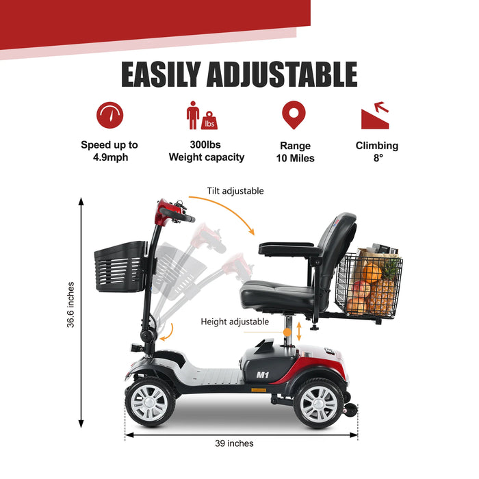 Metro Mobility - M1 Scooter 4 Wheel Electric, 24V 12Ah 300W, 4.97 MPH, 10 Mile Range