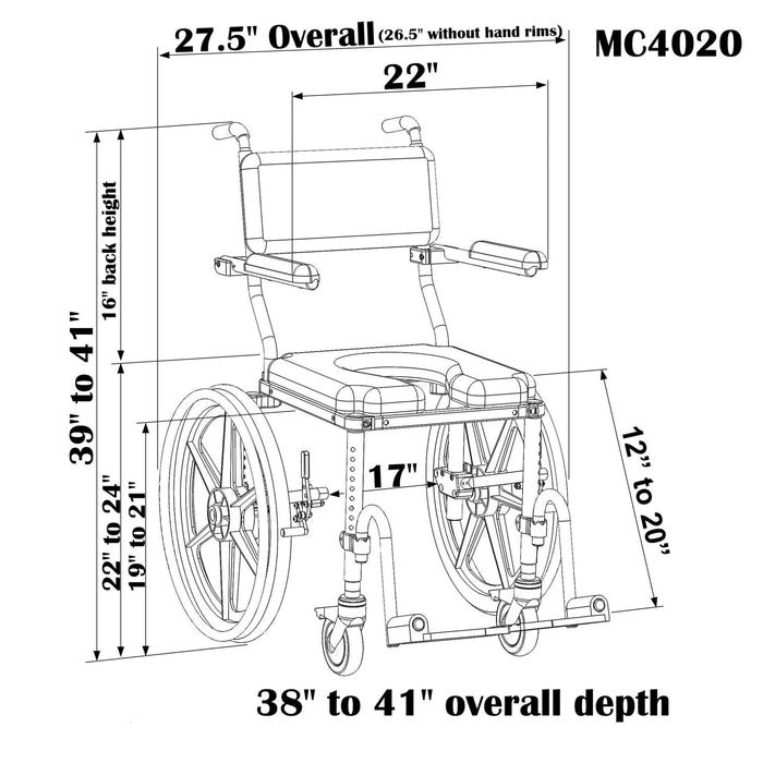 Nuprodx - MC4020 Self-Propelled Shower Commode Chair