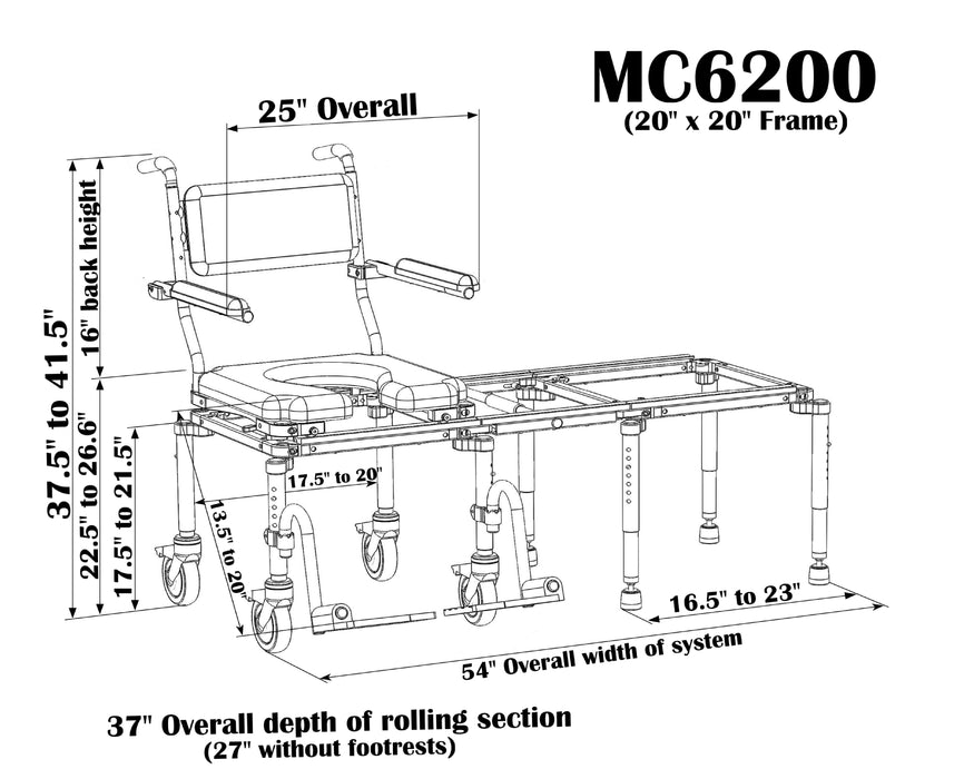 Nuprodx - MC6200 Rolling Mobility Chair With Tub Transfer