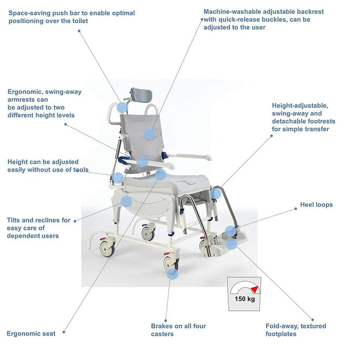 Invacare Aquatec Ocean Ergo Dual VIP Premium Mobile Shower and Commode Chair - OCEANERGODUALVIP