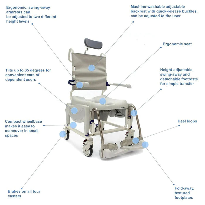 Invacare Aquatec Ocean Ergo VIP Premium Mobile Shower and Commode Chair - OCEANERGOVIPUS