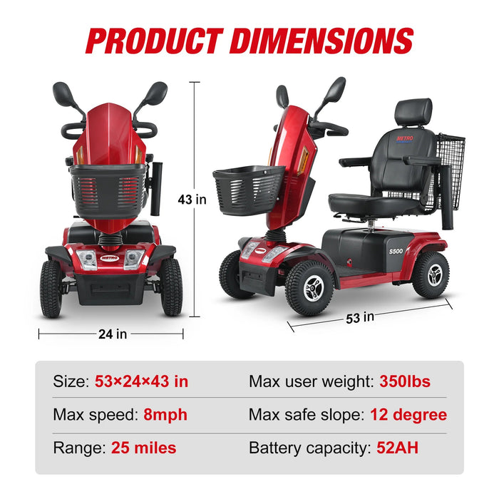 Metro Mobility - S500 Large 4 Wheel Heavy Duty Travel Electric Scooter