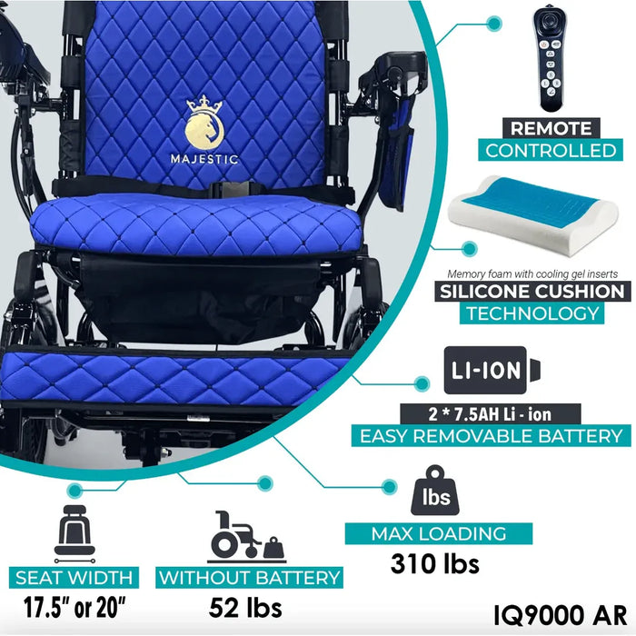 ComfyGo - Majestic IQ-9000 PLUS (20"Seat Width) Long Range Folding Electric Wheelchair With Optional Auto-Recline