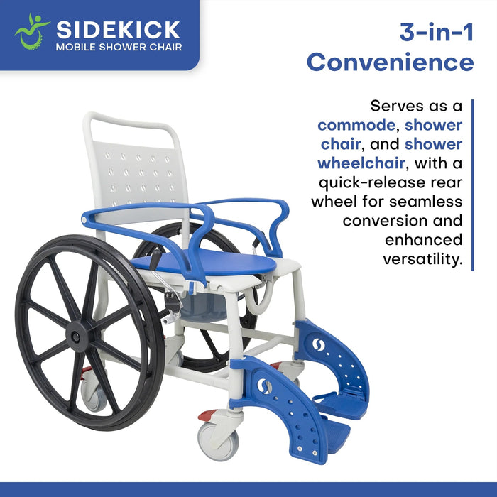 Mobile PatientLift - Sidekick Mobile Shower Chair 3-in-1 Shower Chair, Bathing Commode, with Lockable Wheels and Ergonomic Design