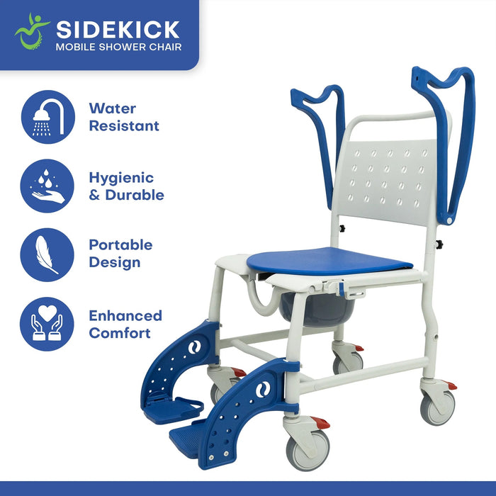 Mobile PatientLift - Sidekick Mobile Shower Chair 3-in-1 Shower Chair, Bathing Commode, with Lockable Wheels and Ergonomic Design