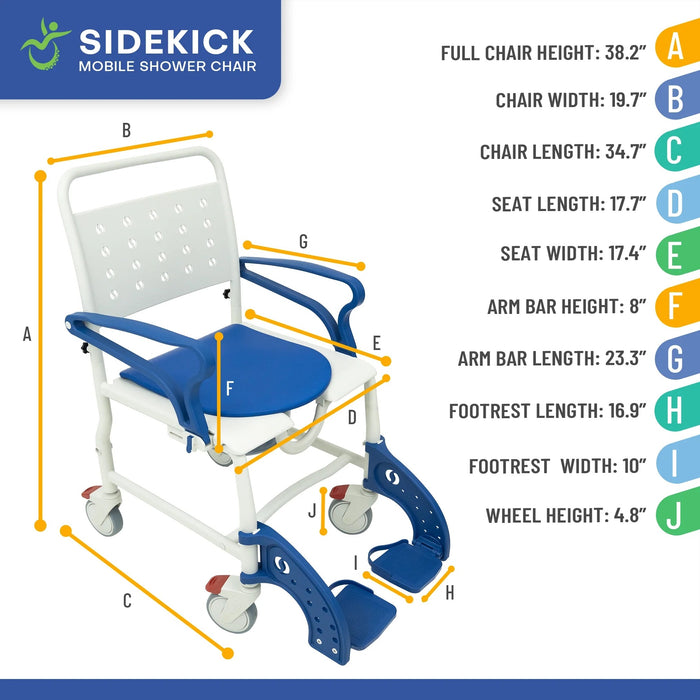 Mobile PatientLift - Sidekick Mobile Shower Chair 3-in-1 Shower Chair, Bathing Commode, with Lockable Wheels and Ergonomic Design