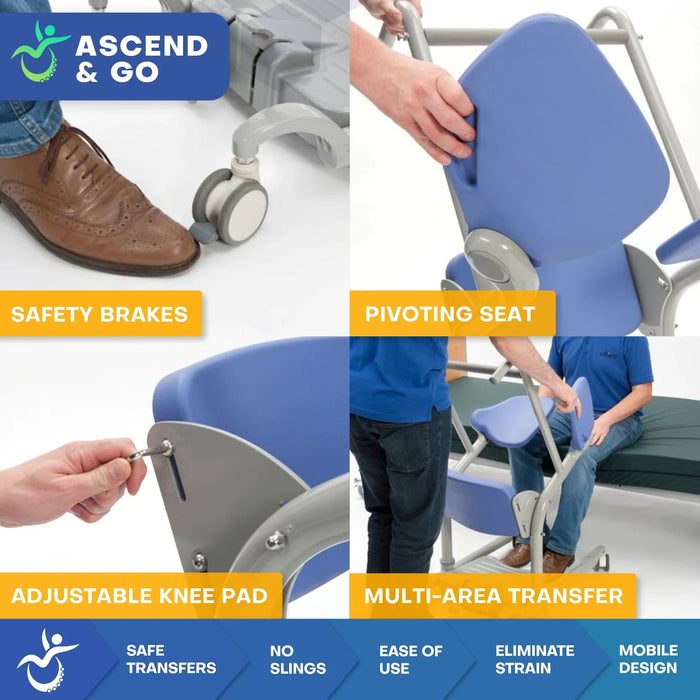 Mobile PatientLift - Ascend & Go Sit-to-Stand Lift – Ergonomic Patient Transfer Device with Pivoting Seat, Dual-Locking Wheels, and Supportive Handle for Safe and Comfortable Transfers