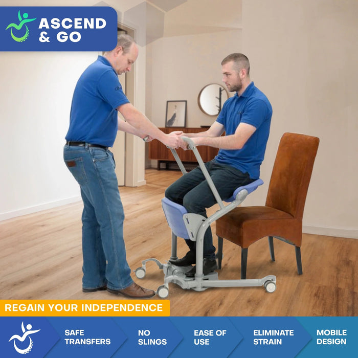 Mobile PatientLift - Ascend & Go Sit-to-Stand Lift – Ergonomic Patient Transfer Device with Pivoting Seat, Dual-Locking Wheels, and Supportive Handle for Safe and Comfortable Transfers