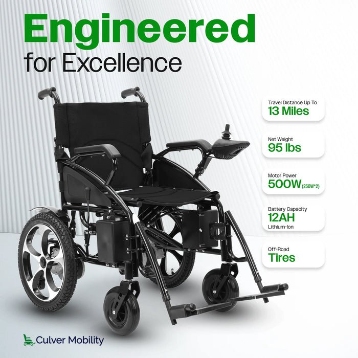Culver Mobility - ARTEMIS Folding Lightweight Electric Wheelchairs 265lbs -500W- 13Miles