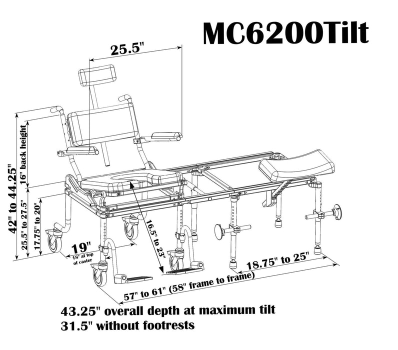 Nuprodx - MC6200Tilt Commode Chair And Tub Transfer With Tilt-In-Space