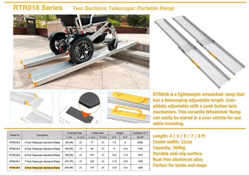 GO-Ramp Portable 8 FT Telescopic Ramp for Electric Wheelchairs and Scooters