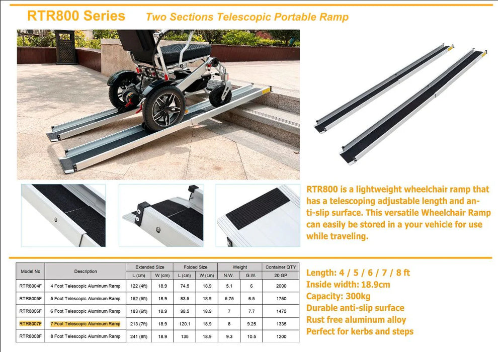 ComfyGo - GO-Ramp Portable 7 FT Telescopic Ramp for Electric Wheelchairs and Scooters